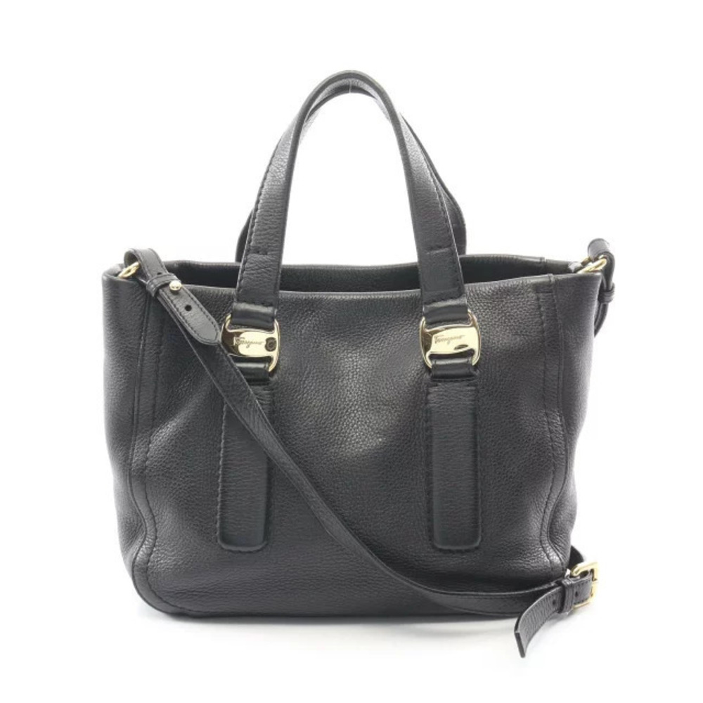Salvatore Ferragamo Gancini Handbag Leather Black